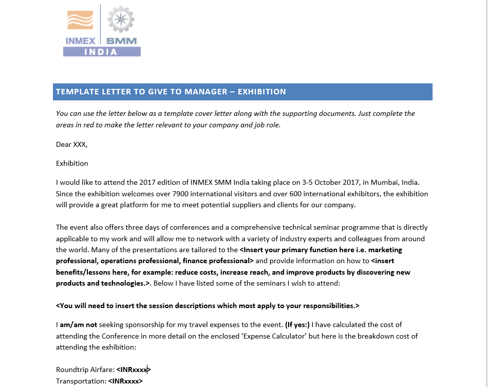 Letter for Exhibition & Conference